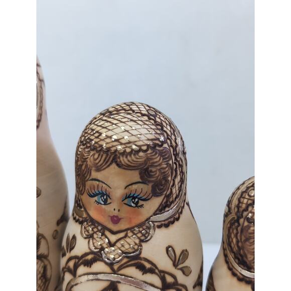 Rare Russian Nesting Dolls, Gold , Wooden, Lady Face - Picture 4 of 9